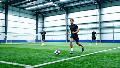 Soccer player training with Elite Skills Arena technology at The Fitba Factory Soccer player training with Elite Skills Arena technology at The Fitba Factory